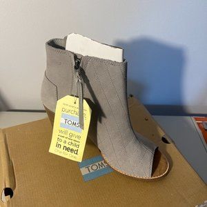 Brand New TOMS Gray Suede Peep Toe Boots